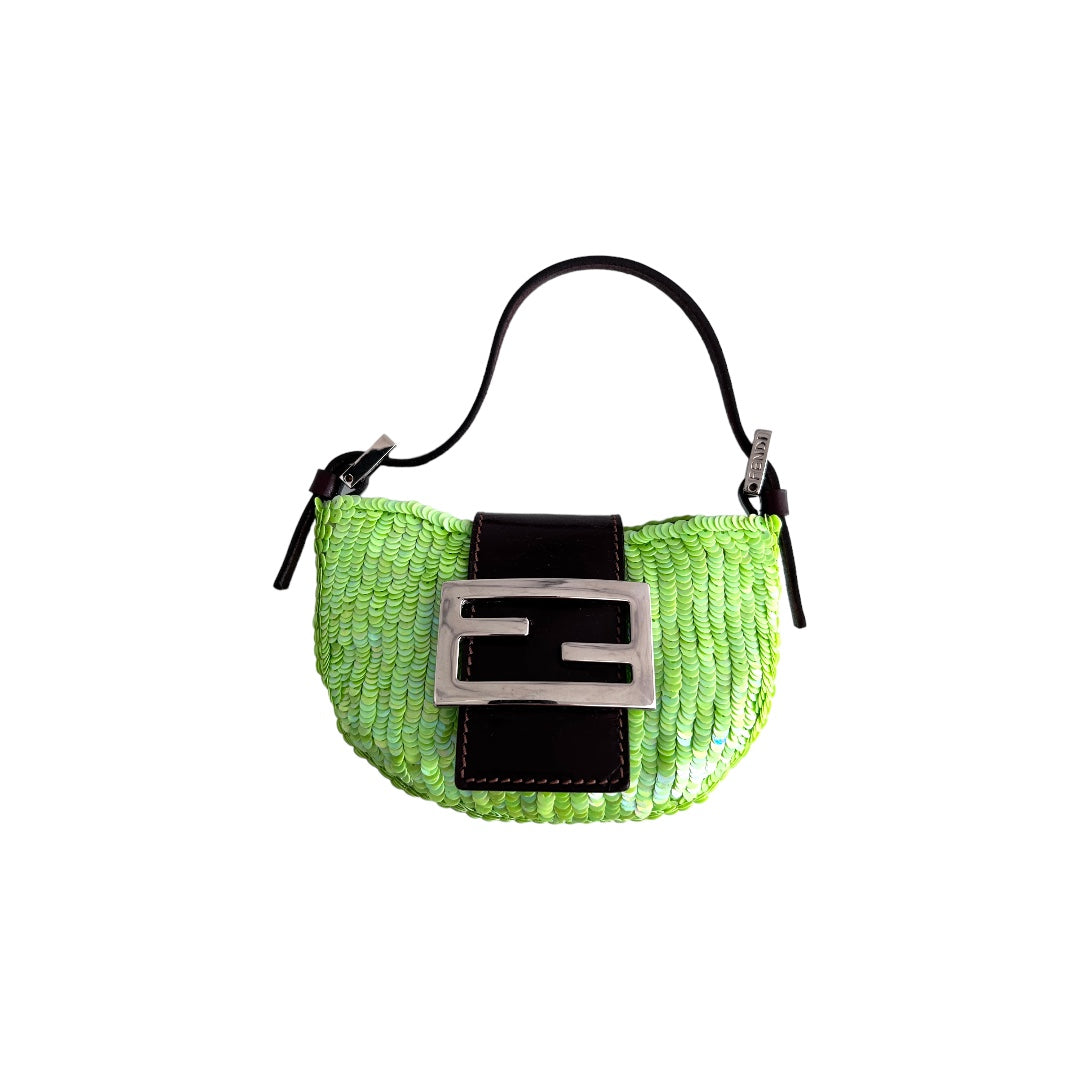 Fendi Vintage neon green small sequin croissant bag